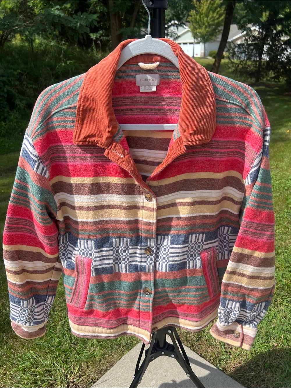 Brixton Benito Southwestern Style Multicolor Striped Corduroy Collar Jacket